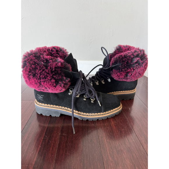 Sam Edelman Women’s Suede Bowen Boots Magenta Faux Fur Size 8M US - Picture 1 of 7